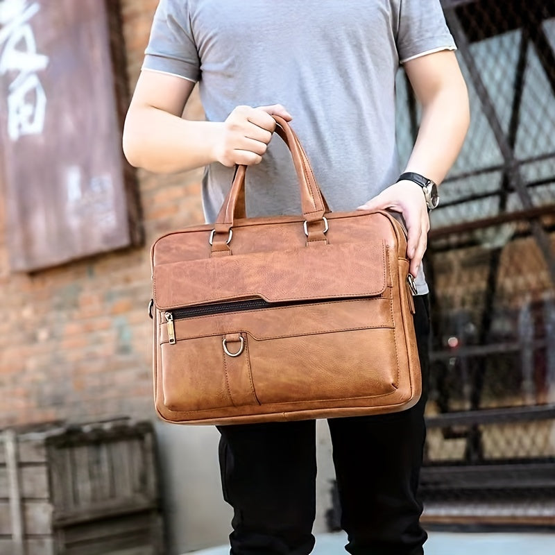 bags : Handtas Heren Zwart - Vintage PU Lederen Zakenaktentas Messenger Bag in van Pantino