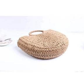 bags : Strandtas Dames Beige - Bohemian Handgeweven Stro Trekkoord - Stro in van Pantino