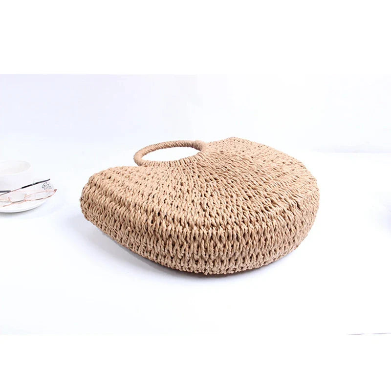 bags : Strandtas Dames Beige - Bohemian Handgeweven Stro Trekkoord - Stro in van Pantino