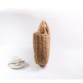 bags : Strandtas Dames Beige - Bohemian Handgeweven Stro Trekkoord - Stro in van Pantino