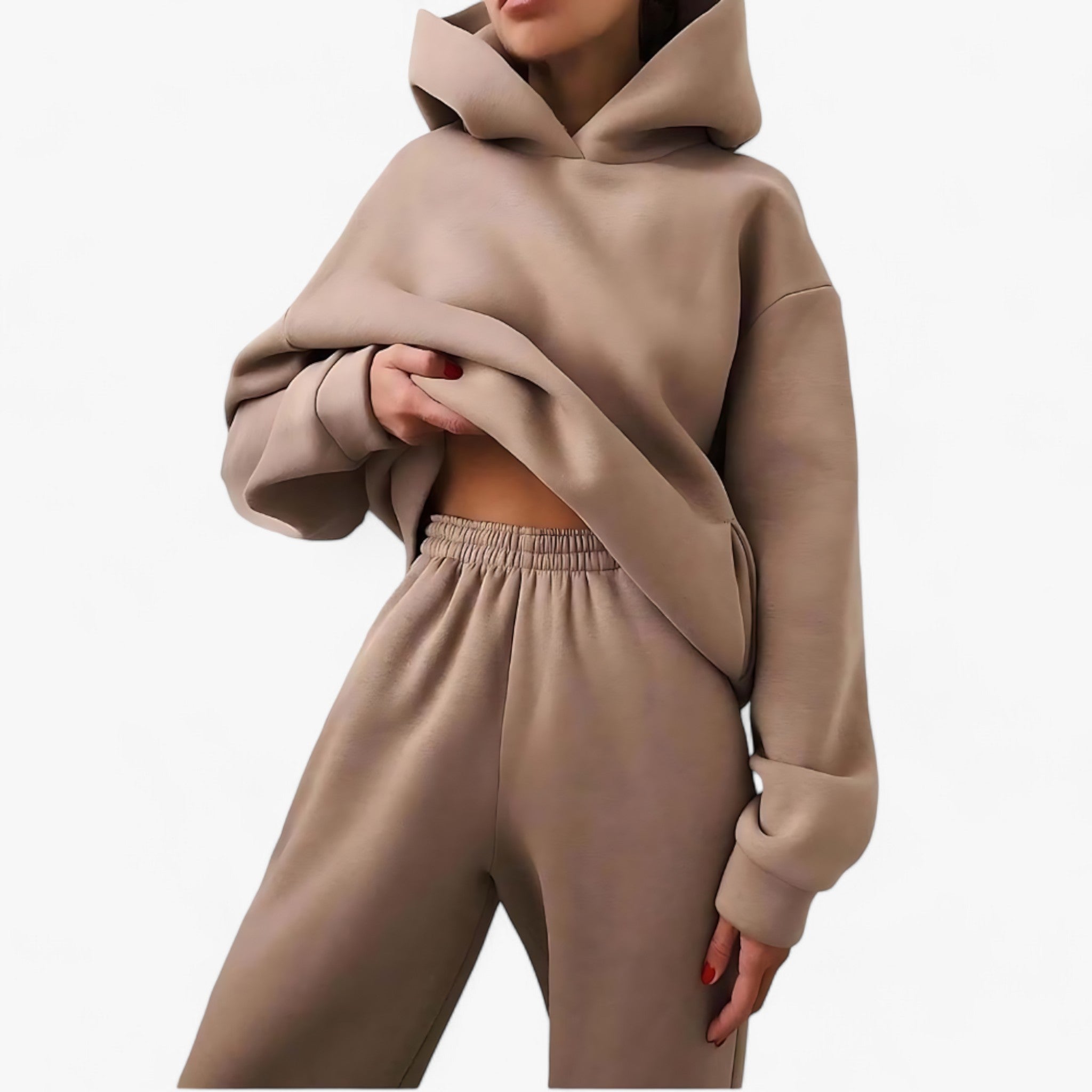 Two-Piece Set : Beha Legergroen - Valeria Winter Hoody Sets - Behaaglijke Warmte voor Koude Dagen in Khaki van Pantino