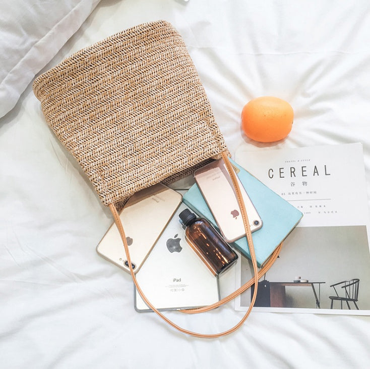 bags : Geweven Draagtas van Stro - Coastal Carry - Licht Beige in van Pantino