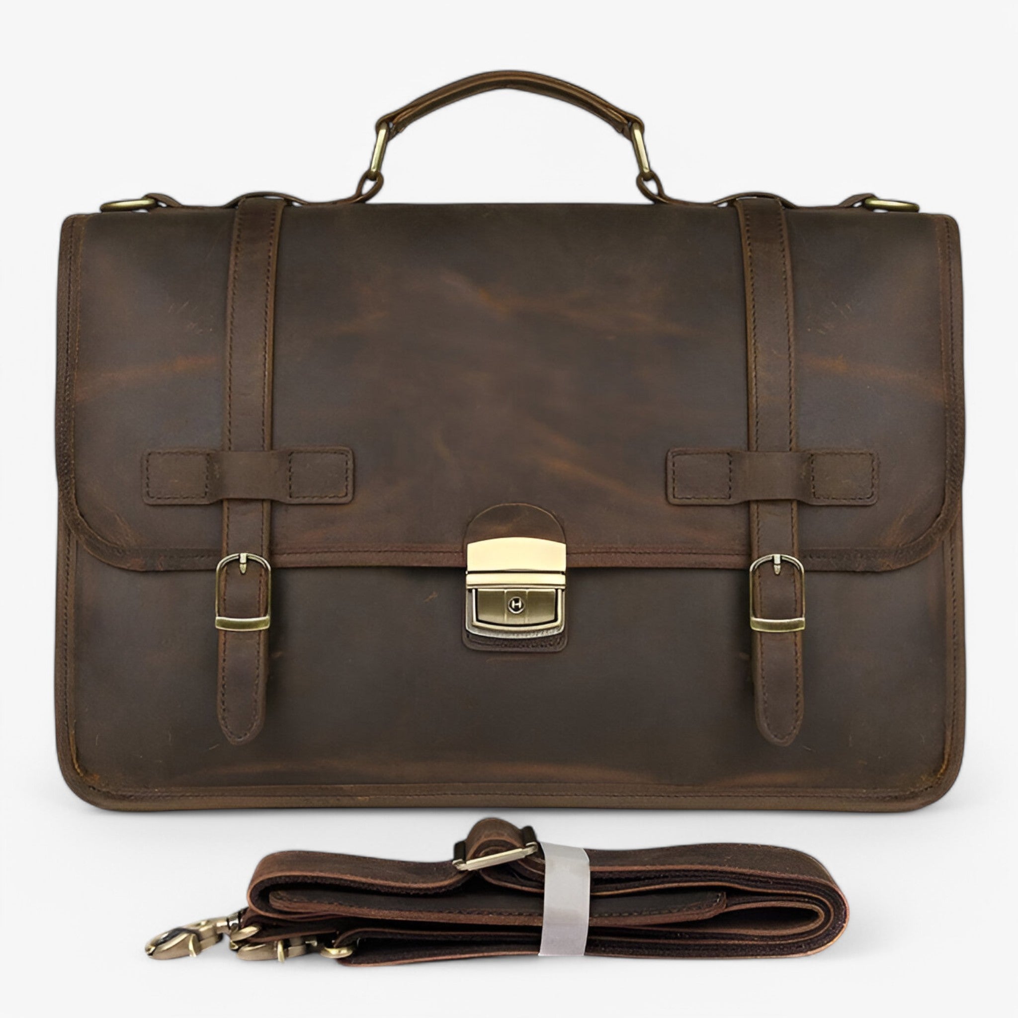 bags : Elegante Lederen Aktetas - Bruinachtig Geel in Donkerbruin van Pantino