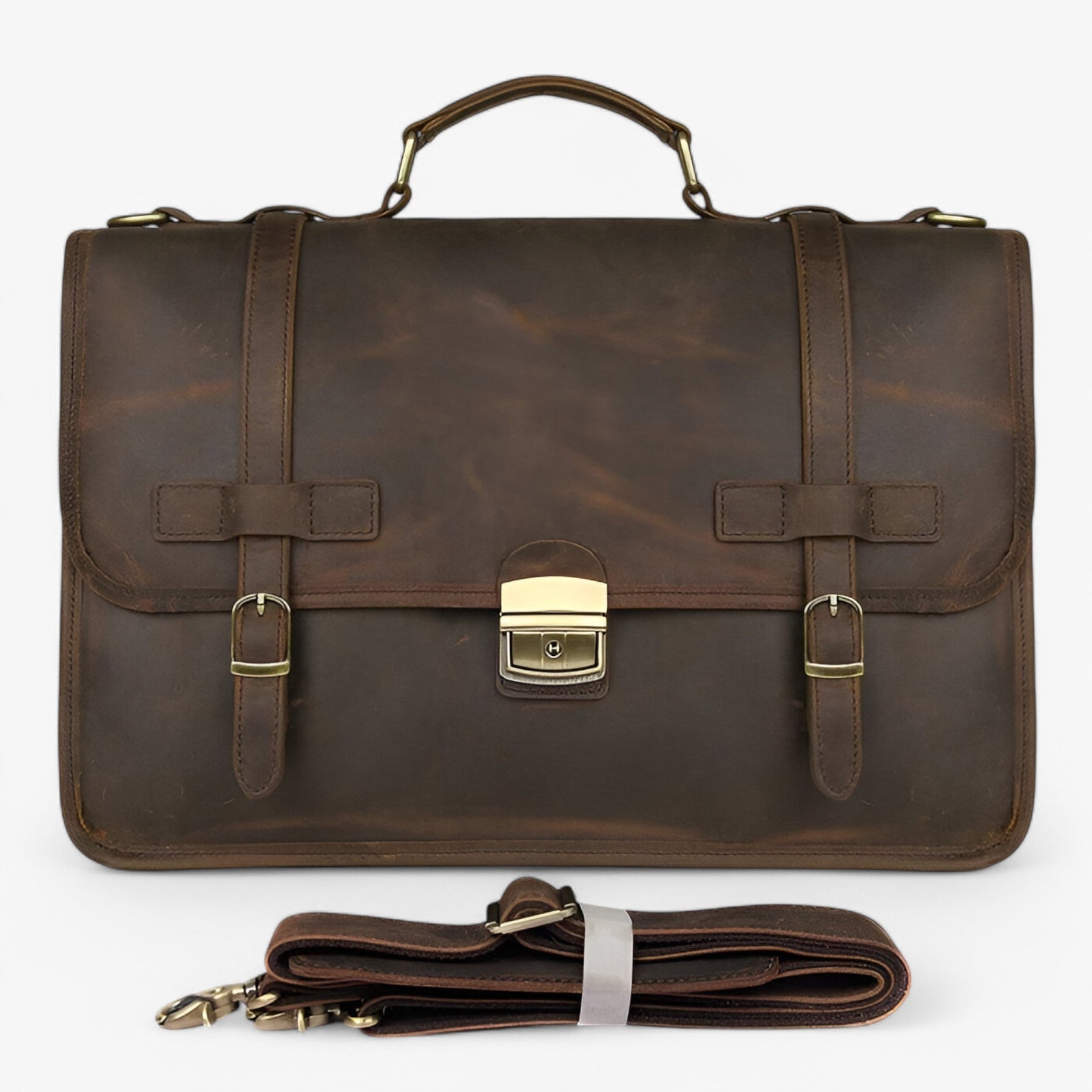 bags : Elegante Lederen Aktetas - Bruinachtig Geel in Donkerbruin van Pantino