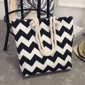 bags : Canvas Boodschappentas - Zomerse Stijl - Zwart in Zwart van Pantino