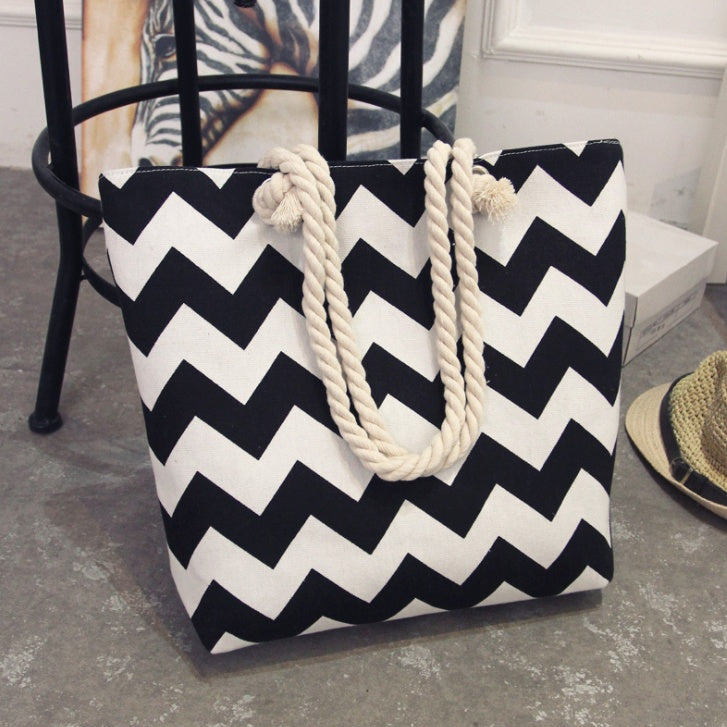 bags : Canvas Boodschappentas - Zomerse Stijl - Zwart in Zwart van Pantino