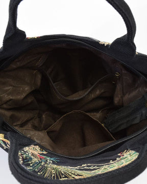 bags : Tas met Etnische Stijl en Pauwenborduurwerk - Blauw in van Pantino