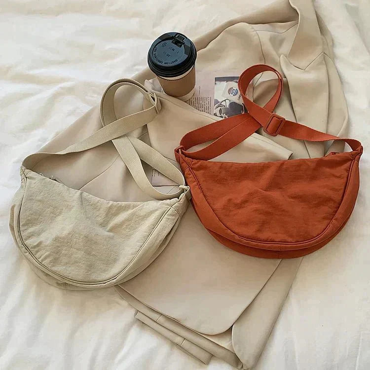 bags : Dumpling Tas Dames Oranje - Lichtgewicht Wolkenvorm - Leer in van Pantino