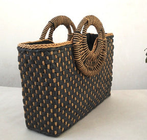 bags : Strandtas met Houten Handvat - Beach Companion - Zwart in van Pantino