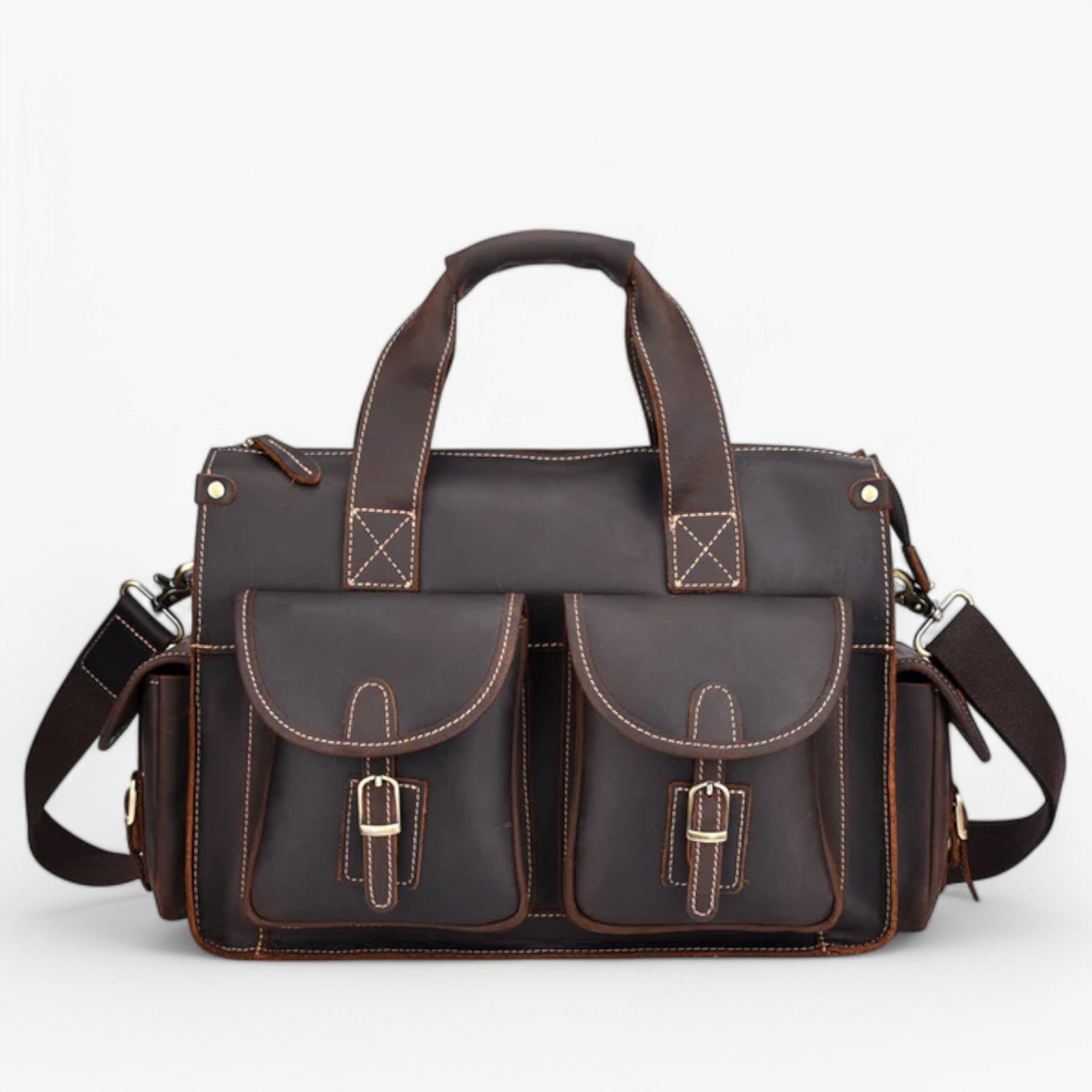 bags : Vintage Leren Aktetas Leer - Donkerbruin in van Pantino