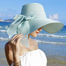 Straw Hat : Hoed Lila Lichtpaars - Strand Zonnebescherming Strohoed in Lichtblauw van Pantino