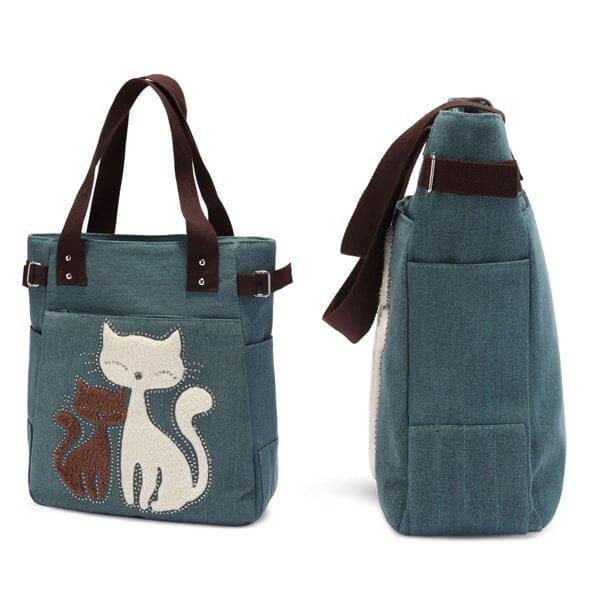 bags : Kat Geborduurde Canvas Tas - Paars in van Pantino