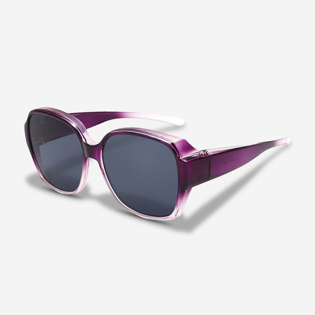 Clip-On Sunglasses : Gepolariseerde Overzet Zonnebril Beige UV440 - Comfortabel & Stijlvol voor Brildragers in Paars Pro van Pantino