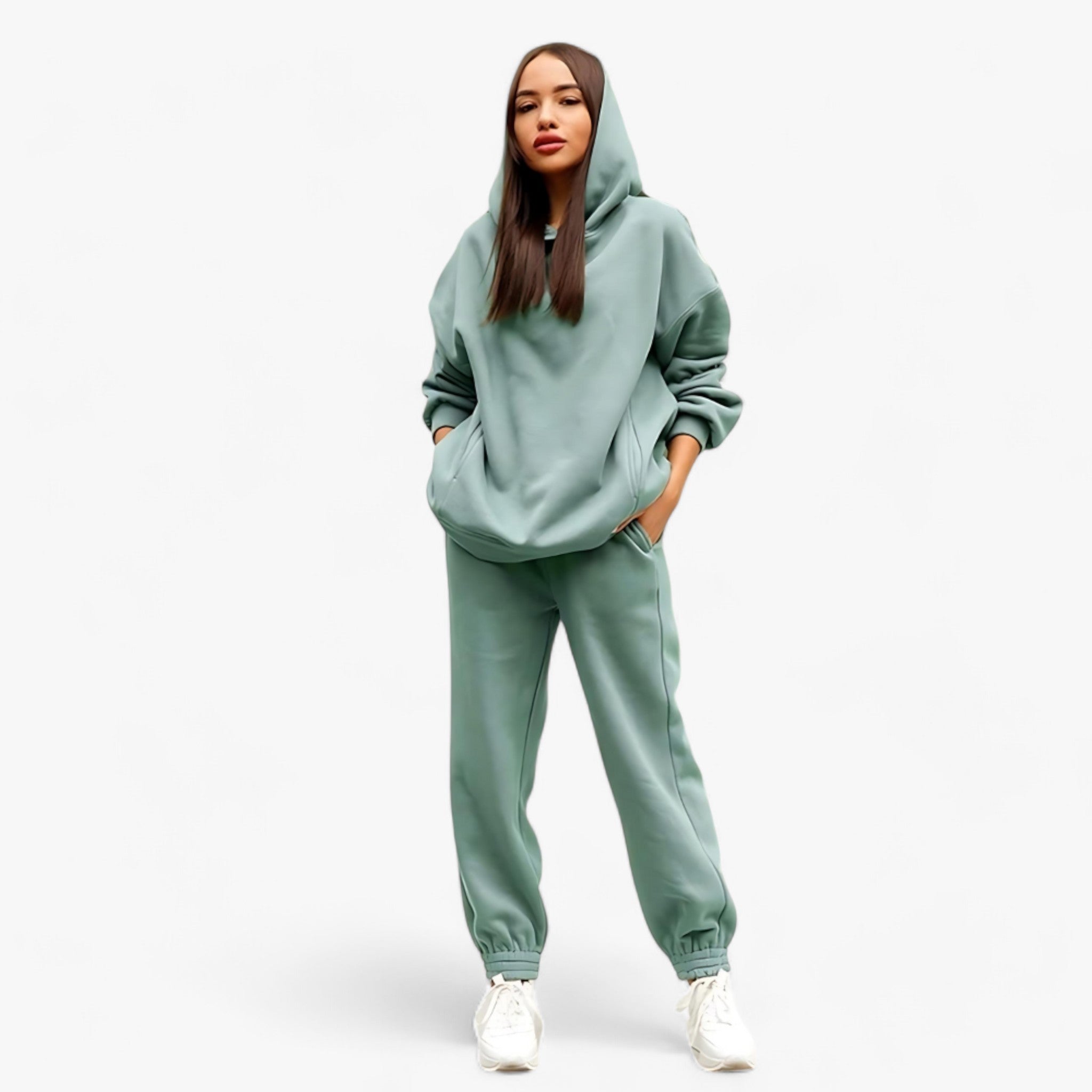 Two-Piece Set : Beha Legergroen - Valeria Winter Hoody Sets - Behaaglijke Warmte voor Koude Dagen in van Pantino