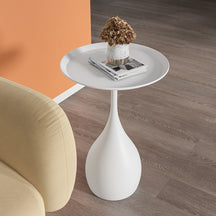 home & garden : Rond Metalen Tafel met Voetstuk - Middeleeuwse Bijzettafel in Moderne Stijl - Wit in Wit van Pantino