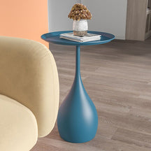 home & garden : Rond Metalen Tafel met Voetstuk - Middeleeuwse Bijzettafel in Moderne Stijl - Wit in Blauw van Pantino