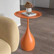 home & garden : Rond Metalen Tafel met Voetstuk - Middeleeuwse Bijzettafel in Moderne Stijl - Wit in Oranje van Pantino