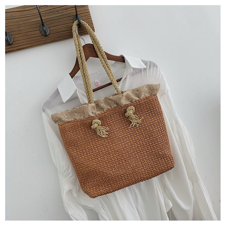 bags : Geweven Draagtas - Zomertas - Beige in Bruin van Pantino
