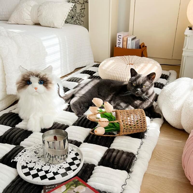 pets : Chenille Huisdier Deken Bruin Wit - Zachte Meubelbescherming - Microvezel in Zwart wit van Pantino