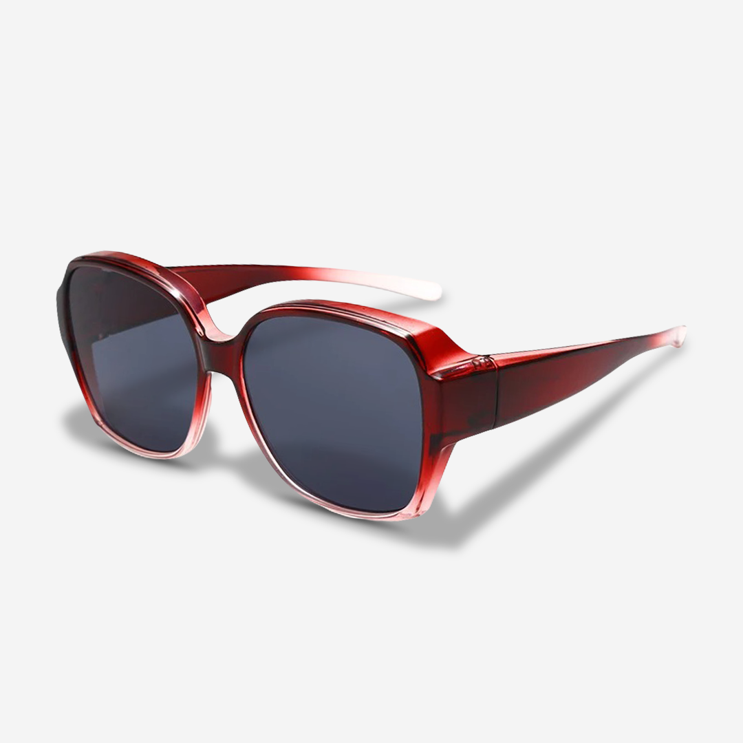 Clip-On Sunglasses : Overzet Zonnebril Gepolariseerd Beige UV440 - Comfortabel & Stijlvol voor Brildragers in Rood Pro van Pantino