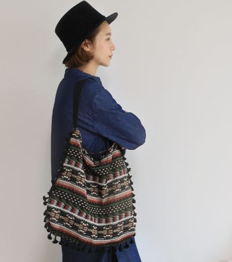 bags : Geometrische Tas met Kwastjes - Zomer Chic - Blauw in van Pantino