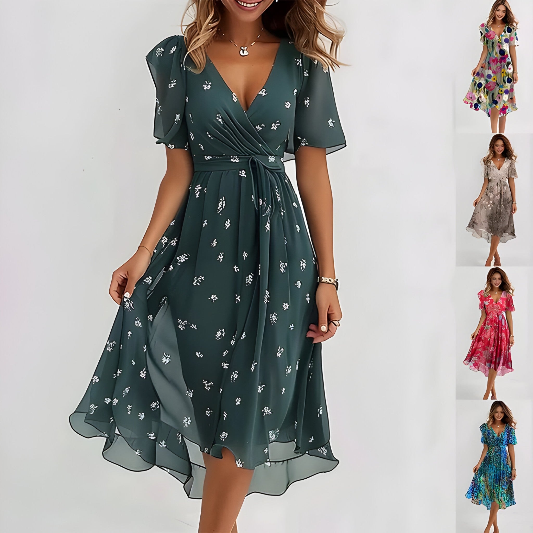 Midi Jurk Bloemen Neutraal van Imitatieleer voor Dames - Elegant, Veelzijdig