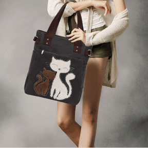 bags : Kat Geborduurde Canvas Tas - Paars in van Pantino