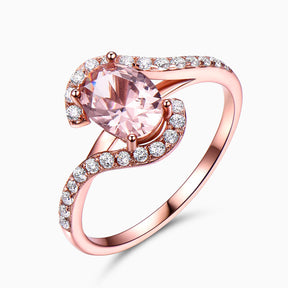 Ring : Ring Rosé Goud - Wave Design Roze Toermalijn Diamanten - Rosegoud in van Pantino
