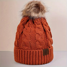 Beanie : Casual Pompom Muts Wit - Stijlvol Warm Winter - Acryl in Oranje van Pantino