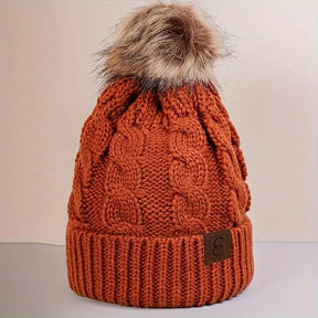 Beanie : Casual Pompom Muts Wit - Stijlvol Warm Winter - Acryl in Oranje van Pantino