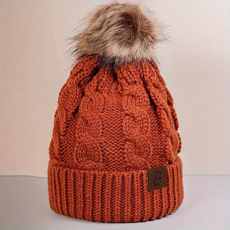 Beanie : Casual Pompom Muts Wit - Stijlvol Warm Winter - Acryl in Oranje van Pantino