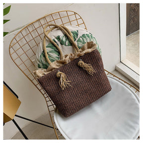bags : Geweven Draagtas - Zomertas - Beige in Koffie van Pantino