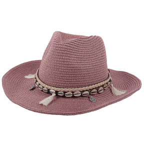 Sun Hat : Schelp Zonnehoed met Kwastjes - Beige in Paars van Pantino