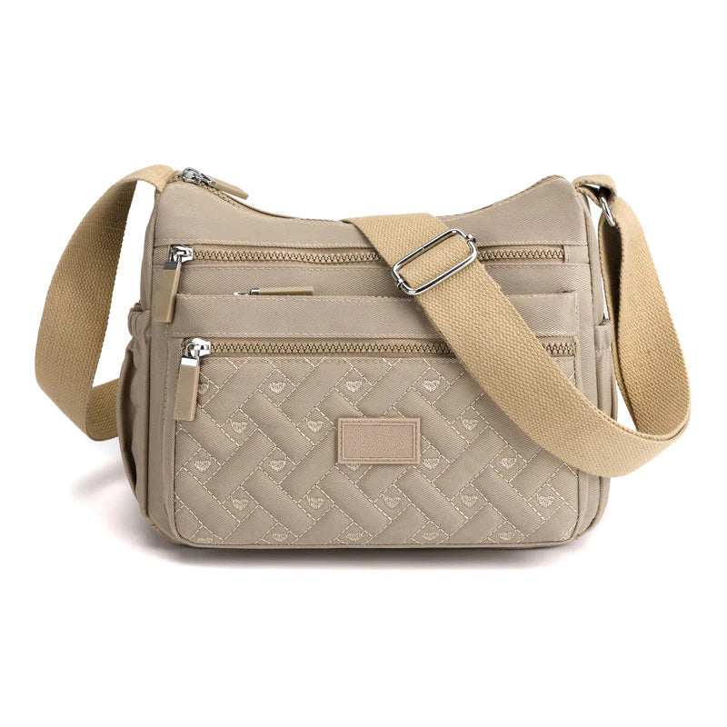 bags : Dames Schoudertas Blauw Leer - Klassiek & Luxe Design in Khaki van Pantino