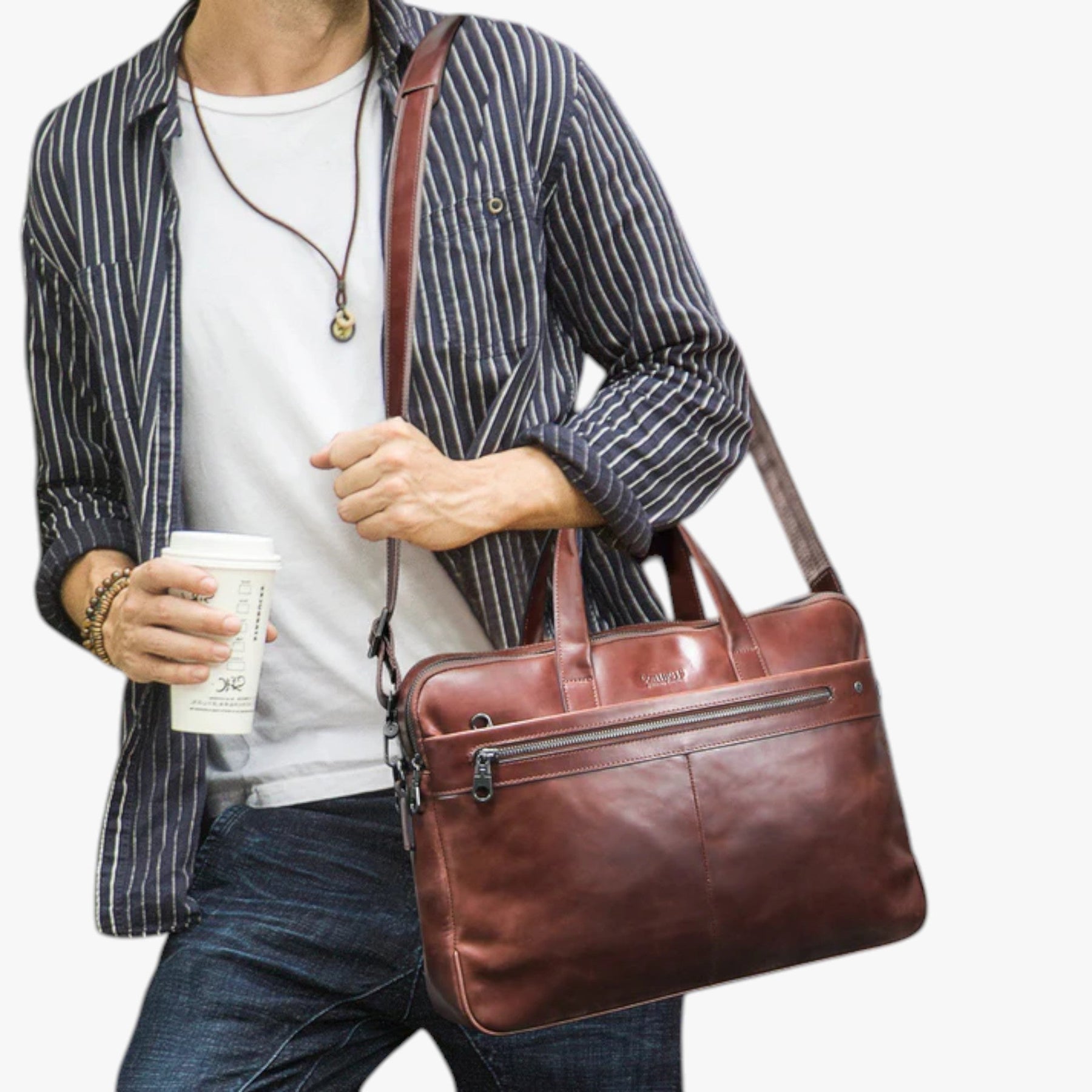 bags : Laptoptas Koffiebruin - Elegante Leren in van Pantino
