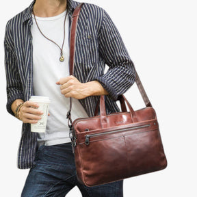 bags : Laptoptas Koffiebruin - Elegante Leren in van Pantino