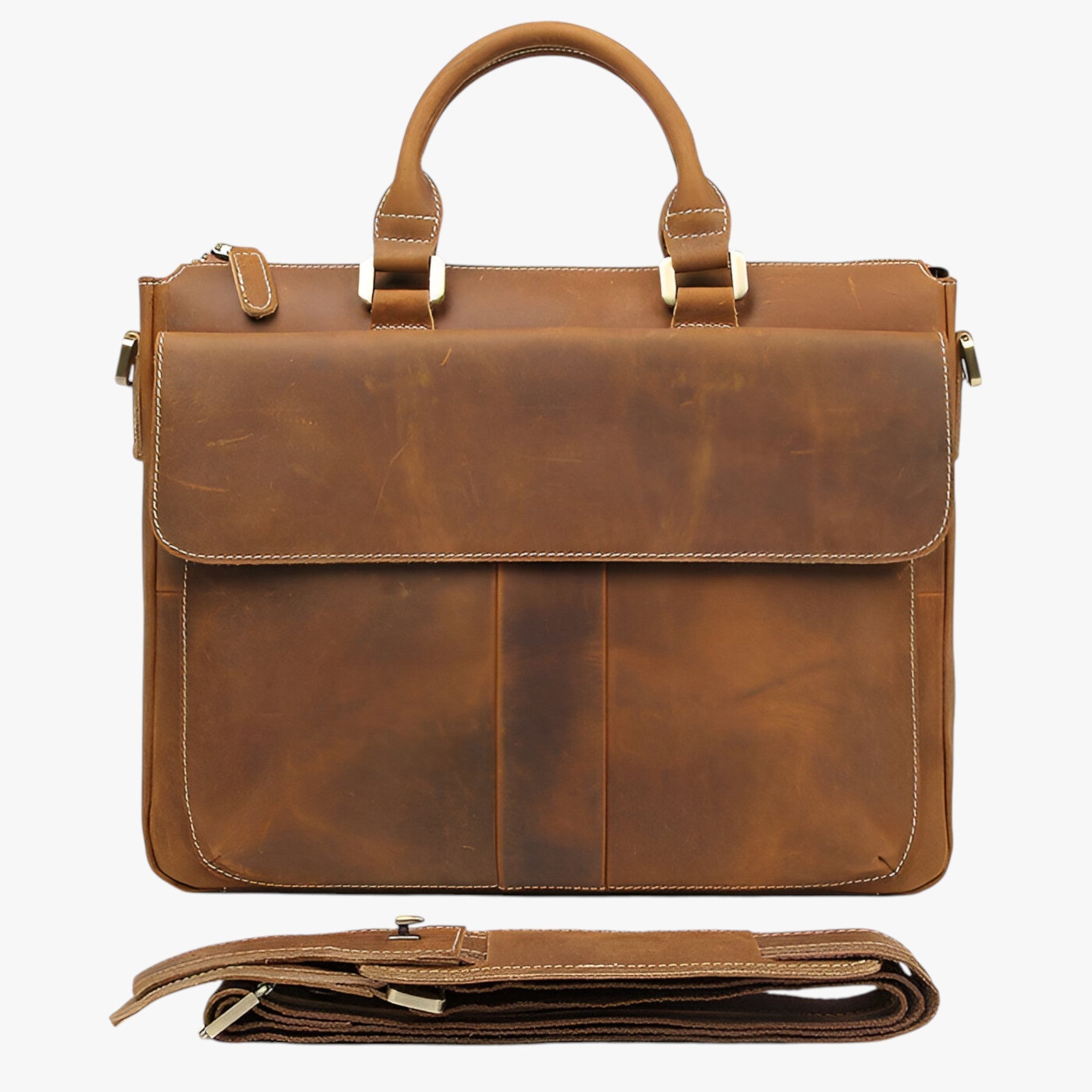bags : Leren Laptoptas met Schouderband Leer - Bruin in Lichtbruin van Pantino