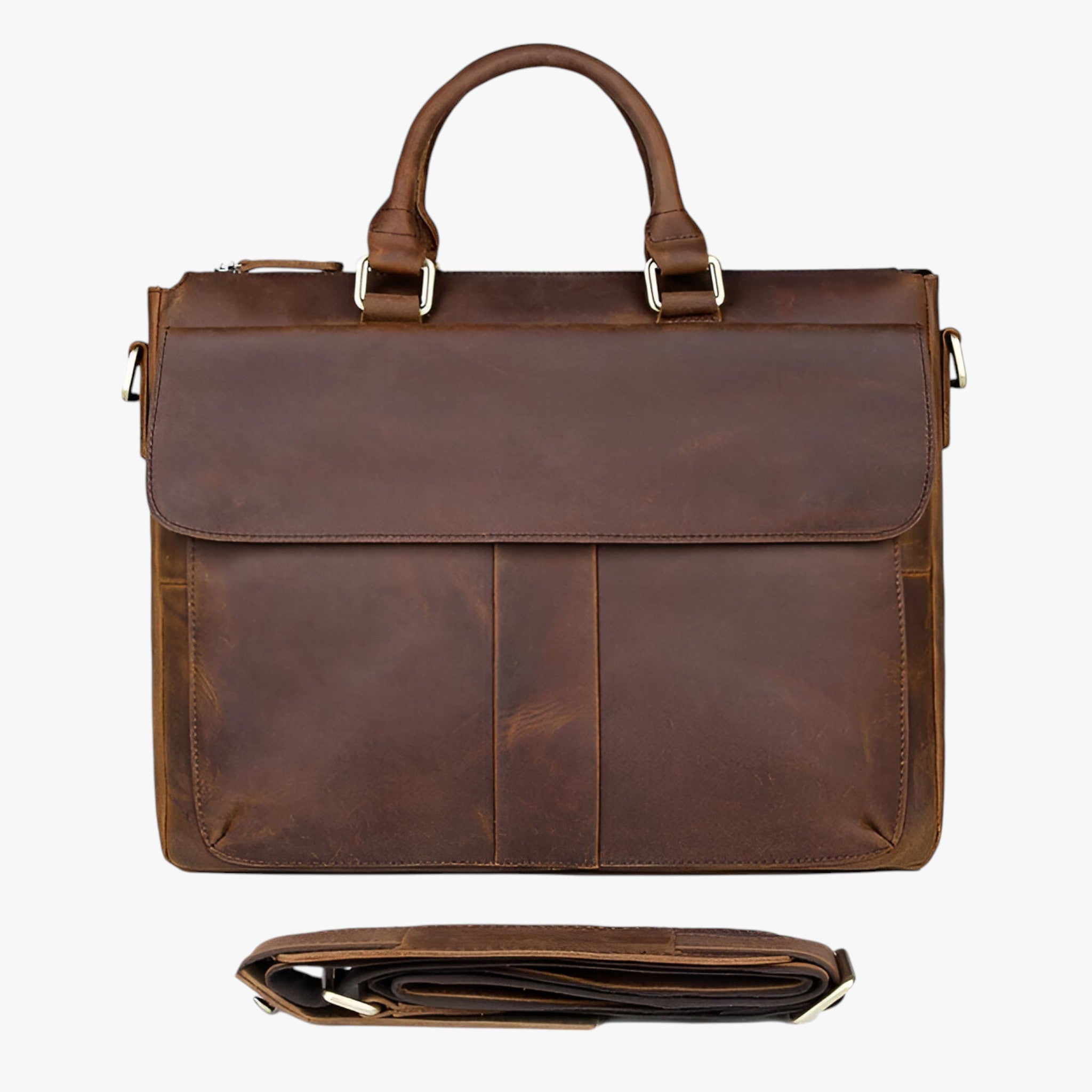 bags : Leren Laptoptas met Schouderband Leer - Bruin in Bruin van Pantino