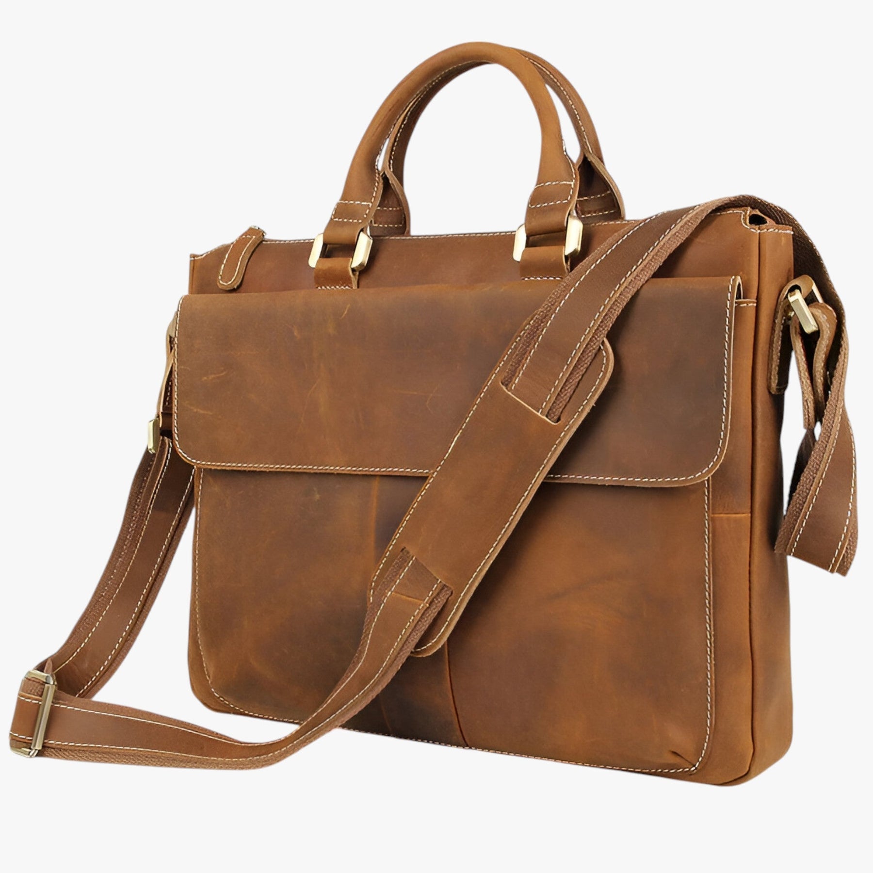 bags : Leren Laptoptas met Schouderband Leer - Bruin in van Pantino