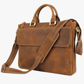 bags : Leren Laptoptas met Schouderband Leer - Bruin in van Pantino