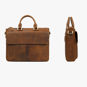 bags : Leren Laptoptas met Schouderband Leer - Bruin in van Pantino