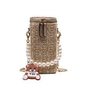 bags : Strandtas Wit - Casual Parel Geweven in Khaki van Pantino