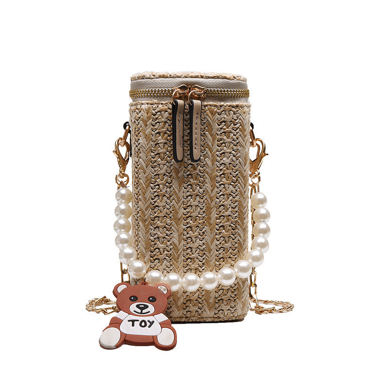bags : Strandtas Wit - Casual Parel Geweven in Khaki van Pantino