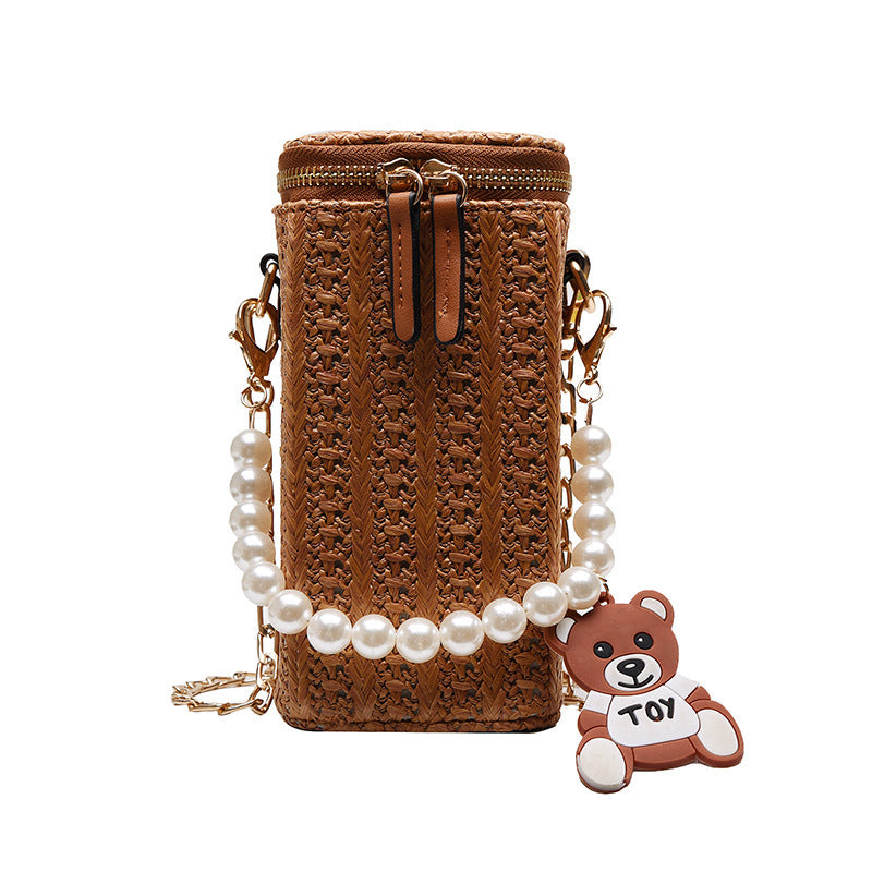 bags : Strandtas Wit - Casual Parel Geweven in Bruin van Pantino