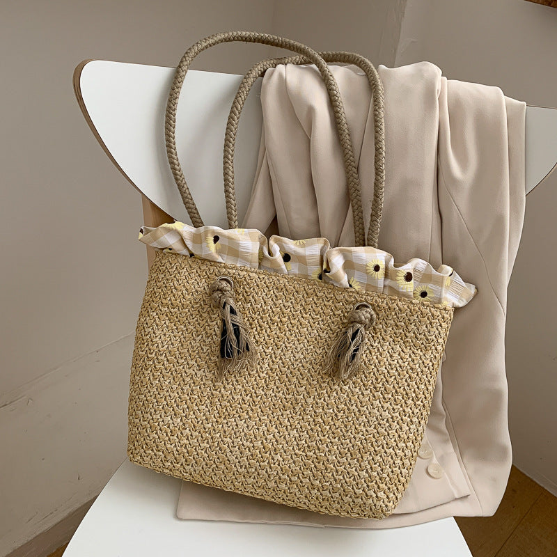 bags : Strandtas Wit - Gevlochten Raffia - Zomers Chic in Khaki van Pantino
