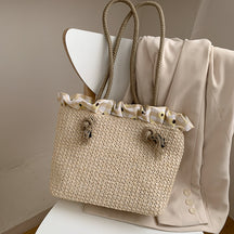 bags : Strandtas Wit - Gevlochten Raffia - Zomers Chic in Wit van Pantino