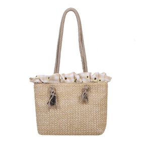 bags : Strandtas Wit - Gevlochten Raffia - Zomers Chic in van Pantino