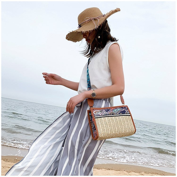 bags : Strandtas Khaki - Retro Etnische Wind - SeaSide Chic in Khaki 28X18X6cm van Pantino