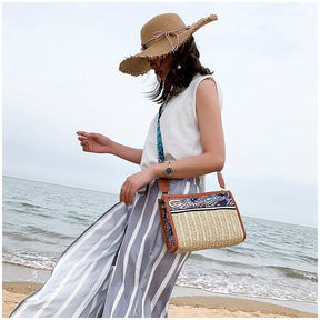 bags : Strandtas Khaki - Retro Etnische Wind - SeaSide Chic in Khaki 28X18X6cm van Pantino