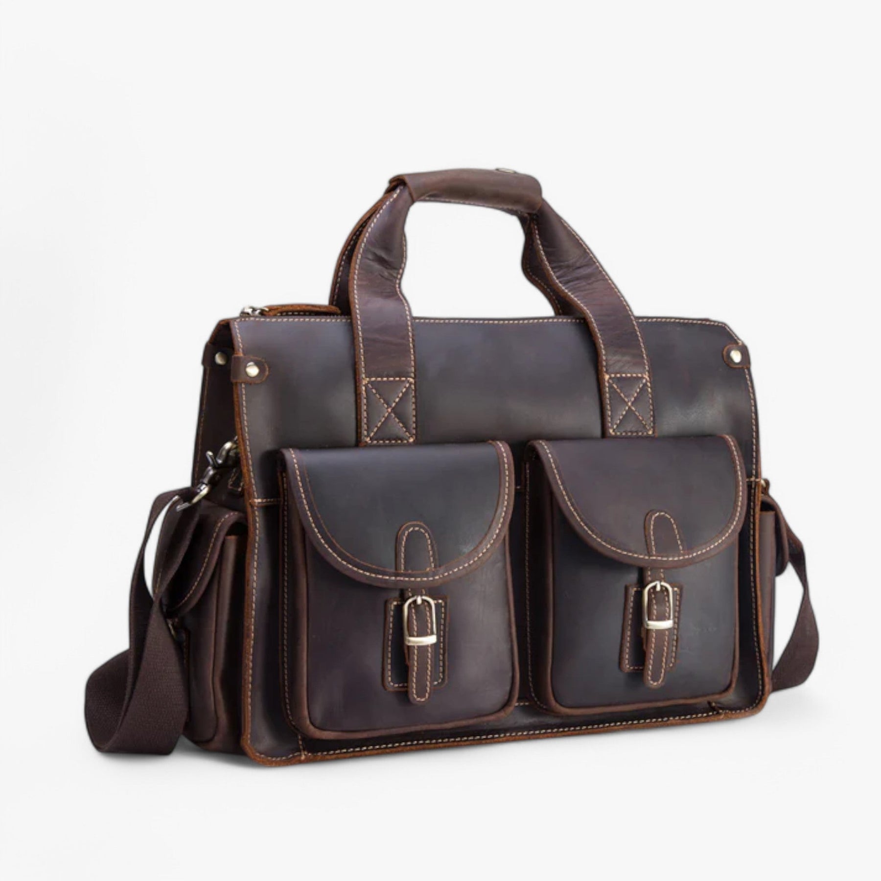 bags : Vintage Leren Aktetas Leer - Donkerbruin in van Pantino
